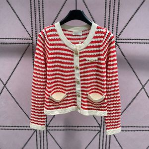 23 FW Women Sweaters Knits Cardigan Designer Tops With Striped Embroidered Letter Buttons Luxury Brand Designer Crop Top Elasticity Outwear New Long Sleeve Jackets