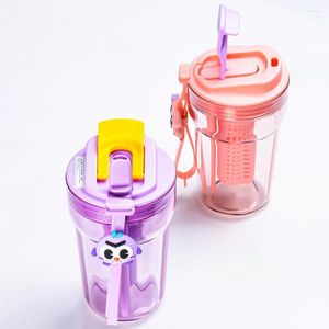 Water Bottles Excellent Straw Cup Cartoon Transparent Portable Creative Drinking Bottle BPA Free Travel Accessories