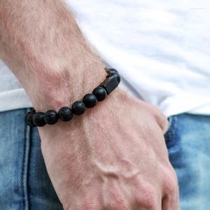 Pulseira masculina Strand Charm Couple Bracelets Women Homme Men Lucky Natural Volcano Stone 10mm Beads Jóias