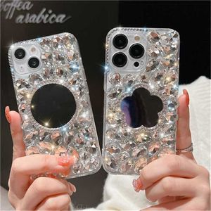 Mobiltelefonfodral Luxury Diamond Crystal Make Up Mirror Bracket Soft Phone Case för iPhone 13 Pro Max 12 11 XR X XS 7 8 Plus SE 3 Skyddsskydd L230731