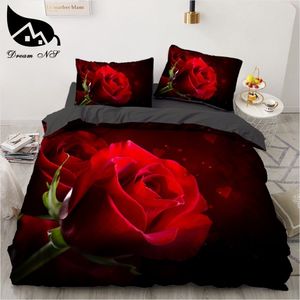 Set di biancheria da letto Dream NS Red Rose Beautiful 3D Flower Feast Pattern Set Letto Copripiumino Federa set 230801