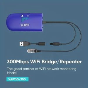 Vonets Vap11g-300 WiFi Bridge 2.4 GHz WiFi till Ethernet Konvertera/WiFi Repeater/Point to Point med RJ45 Male DC/USB Powered för PLC IP-kameraskrivare