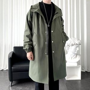 Trench da uomo Giacche 2023 Primavera monopetto Cappotto con cappuccio medio-lungo Giacca a vento tinta unita maschile Taglie forti B119