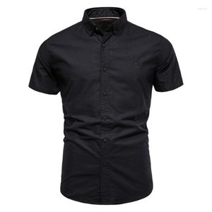 Mäns T-skjortor Bomull Oxford för män Solid Color Turn-Down Collar Summer Social Mens Clothing