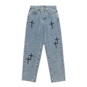 Mens Jeans Spring Autumn Denim Pants Star Pattern Solid Color Zipper Fly Wide Leg Loose Korean Style Straight 230801