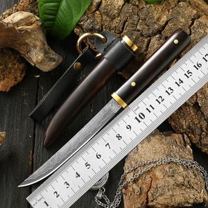 Damascus Steel Vg10 Portable Knife Fruit Knife Meat Knife Exquisite Collection Sharp Blade Small Straight Knife Utility Solid Wood Knife Cover 432