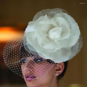 Brudslöjor Big Rose Bird Cage Veil Handmade Wedding Birdcage Netting Face Short Blusher Flower Ivory White Bride Cap Custom