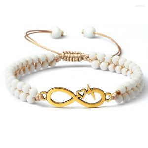 Strand Austyn Braided Adjustable Bracelet 4mm Natural Stone White Porcelain Beaded Friendship Love Couples Bracelets Fashion Jewelry