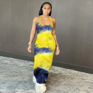 Abiti casual da donna Tie Dye Sling Bag Hip Dress Beach Wind Holiday Party Wear 2023 Multi stampa elegante Slim