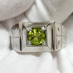 Cluster Rings Natural Green Peridot Men Ring 925 Sterling Silver Cross Band 6mm Gemstone August Birthday Gift Stone For Father R510GPN