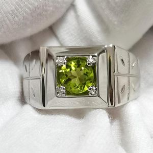 Küme halkaları doğal yeşil peridot erkekler ring 925 STERLING Silver Cross Band 6mm Taş Ağustos Doğum Günü Hediye Doğum Taşı Baba R510GPN