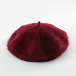 Stingy Brim Hats Winter Rabbit Fur Beret Hats For Women French Painter Hat Girls Solid Color Soft Berets Lady Fashion Flat Wool Berets Wholesale J230802