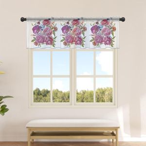 Curtain Pink Flower Leaves Short Tulle Half-Curtain For Kitchen Door Drape Cafe Small Window Sheer Curtains