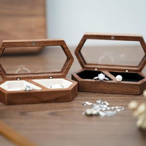 Jewelry Pouches Customized Proposal Walnut Wood Ring Box Storage Engagement Wedding Gift