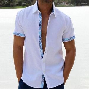 Camisas casuais masculinas 2023 verão marca de luxo camisa branca manga curta gola contraste negócios vestido de trabalho casamento para homens blusa tops