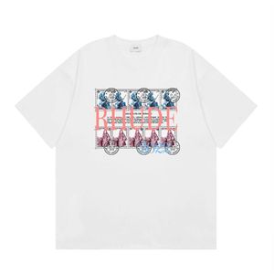 American Fashion Märke Rhude Oil Målning Klocka Kokosnöt Trädtryck Double Garn Pure Cotton Hip-Hop Men and Women Casual kortärmad t-shirt