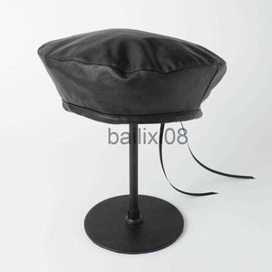Stingy Brim Hats Jiangxihuitian Brand Fashion Feel Pu Leather Beret Hat Women Cap Kvinnliga damer Beanie Beret Girls For Spring and Autumn J230802