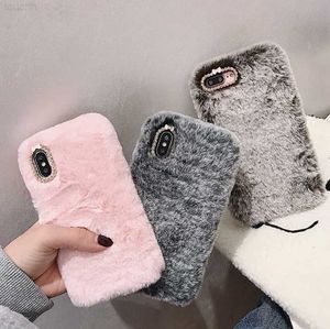 Cell Phone Cases LOVECOM Warm Hairy Plush Case For iPhone 14 13 12 11 Pro Max XR X XS Max 7 8 Plus Soft Solid Color Shockproof Half-wrapped Cover L230731