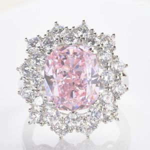 Anelli a grappolo Anello in argento sterling 925 Taglio eccellente 3EX VVS Colore rosa 5ct Diamante creato Fidanzamento da sposa Gioielleria raffinata