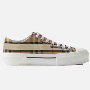 Scarpe casual da donna in cotone scozzese di design Scarpe di tela di lusso a fondo piatto Sneakers alte a righe beige a taglio basso