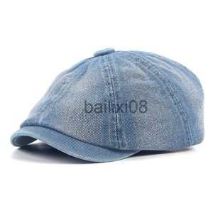 Skąpe brzeg kapelusze bawełniane jeansowy beret kapelusz mężczyzna kobiety 2023 Modna wiosna vintage boinas para hombre szczyt boleders newsboy płaskie czapki ośmiokątne czapki J230802