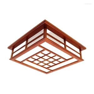 Ceiling Lights 55x55cm Square LED Lamp Solid Wood In Mahogany Finish Japanese Style & Lighting For Home Living Room Bedroom