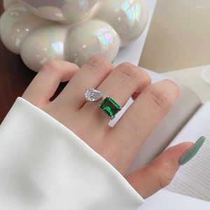 Cluster Rings 2023 Fashion Vintage Square Cut Emerald Resizable Sterling 925 Silver Women Luxury Banquet Wedding Trendy Jewelry Gift