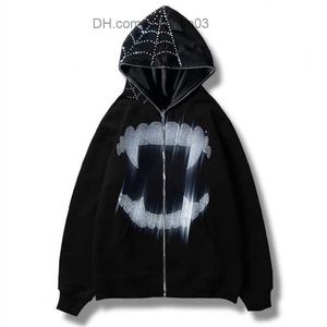 Męskie bluzy bluzy Rhinestone Cobeb Gothic Full Zip Bluza Y2K Long Rękaw Super Dalian Hoodie Unisex Street Hoodie Fashion Kurtka Z230802