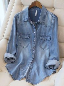 Women's Jackets For Women 2023 Spring Autumn Top Blue Lapel Long Sleeve Denim Coat Vintage Casual Femme Tops Coats Streetwear