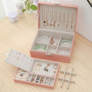 Storage Boxes Large-capacity Leather Travel Multi-function Jewelry For Girls Women Earrings Ring Necklace Display Case