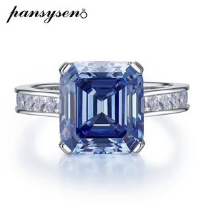 Alyans Pansysen Luxury 925 STERLING Gümüş 10*11mm Asscher Kesim Mavi Gri Tanzanit Taş Parmak Yüzük Kadınlar İçin Erkek Mücevherler 230802