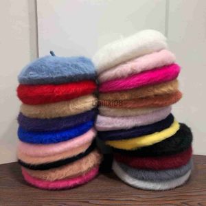 Stingy Brim Hats 12 Colors Soft Women Winter Elegant Multycolor Artist Rabbit Murs Lapin Newsboy Beanie Beret Hat J230802