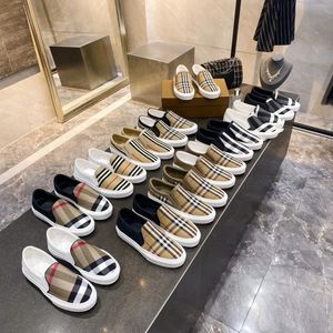 Vintage check casual skor män kvinnor bomull lägenheter randig mönster sko gummisula plattform tränare sneakers canvas gabardine loafers canvas mocka sko