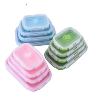 4-Piece Silicone Folding Lunch Box Set, Rectangle Collapsible Bento Boxes, Food Containers, Bowls, 350/500/800/1200ml