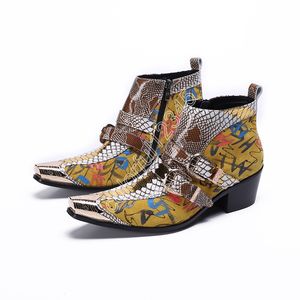 Christia Bella Fashion Snake Skin Print Party Celebration Boots Increase Height Genuine Leather Ankle Boots Club Prom Dress Shoe