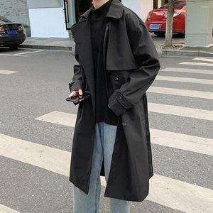 Gabardines masculinos da moda Outwear casaco masculino de comprimento médio cinto de inverno oversized gola entalhe primavera para rua