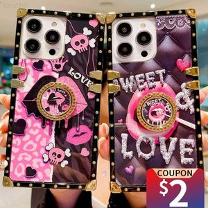 Casos de telefone celular Brand Luxury Beijo Sexy Red Lips Case para iPhone 14 13 11 12 Promax mini x xr xs 7 8 SE2020 Glitter Gold Square Phone Capa FUNA