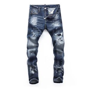 Hole Jeans Pants Painted Men's Suprior Hip Hop Men Ripped Slim Fit Straight Pant Mens High Street Casual Trousers 8377