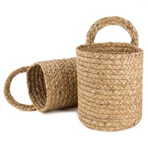 Storage Bags Woven Seagrass Basket With Hanging Handles Home Boho Decoration