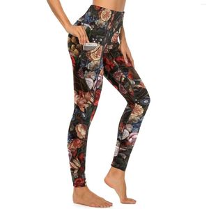 Активные брюки цветные барокко цветочные леггинсы винтажные цветочные романы фитнес -йога женщины отжимают ретро спортивные колготки дизайн.
