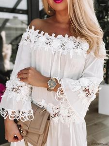 Casual Dresses Summer Women Seven-Sleeve Style Polyester Material 2023 Fashion One-Shulder spetsklänning