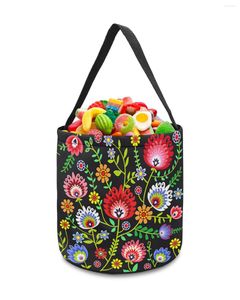 Sacos de armazenamento méxico flor dos desenhos animados cesta de férias balde de doces portátil bolsa para casa cesto para crianças brinquedos decoração de festa suprimentos