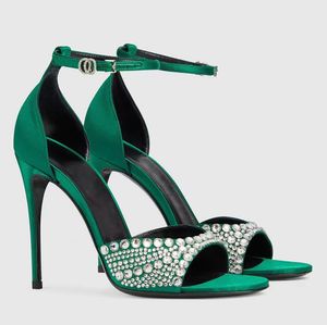 Rhinestone Dekorasyon Stiletto Sandalet Kadın ayak bileği kayışı açık ayak parmağı pompaları gladyatör parti gece elbise ayakkabıları lüks tasarımcı yüksek topuklu ayakkabılar fabrika ayakkabı kutu