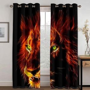 Tenda Stampa digitale 3D Divertente Tion Black Animal 2 Pezzi Tende sottili per soggiorno Camera da letto Finestra Drape Decor