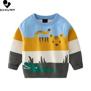 Pullover Autumn Winter Kids Sweater Boys Cartoon Jacquard Thick Oneck Sticked Jumper Sweaters Tops Children Clothing 230801
