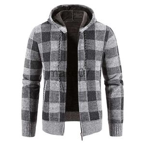 Maglioni da uomo Autunno e Inverno Maglione a scacchi da uomo Cappotto cardigan ispessito Maglione esterno con cappuccio Cerniera lavorata a maglia J230802