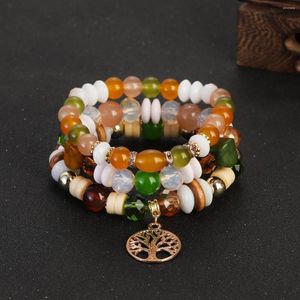 Strand Böhmen Tree of Life Charm Armband Set For Women Summer Multicolor Beaded Chain Bangle Girls Handgjorda pärlor smycken