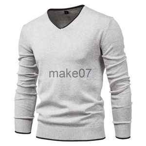 メンズセーター2022 New 100 Cotton Pullover Vneck Men＃39s Sweater Solid Color Long -Sleeve Autumn Slim Sweather Men Casuare Pull Men Clothes J230802
