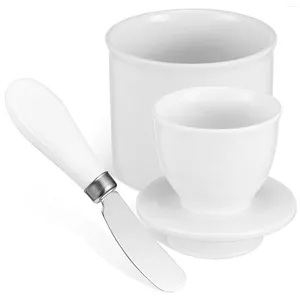 Pratos Manteiga Keeper Crock Ceramic French Kitchen Prato com ferramenta de corte de aço inoxidável para bancada