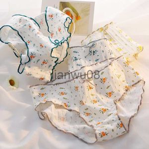 Calcinha nova roupa íntima 5pclot algodão cintura média linda cueca estampada calcinha jovem adolescente estudantes flor M L XL x0802